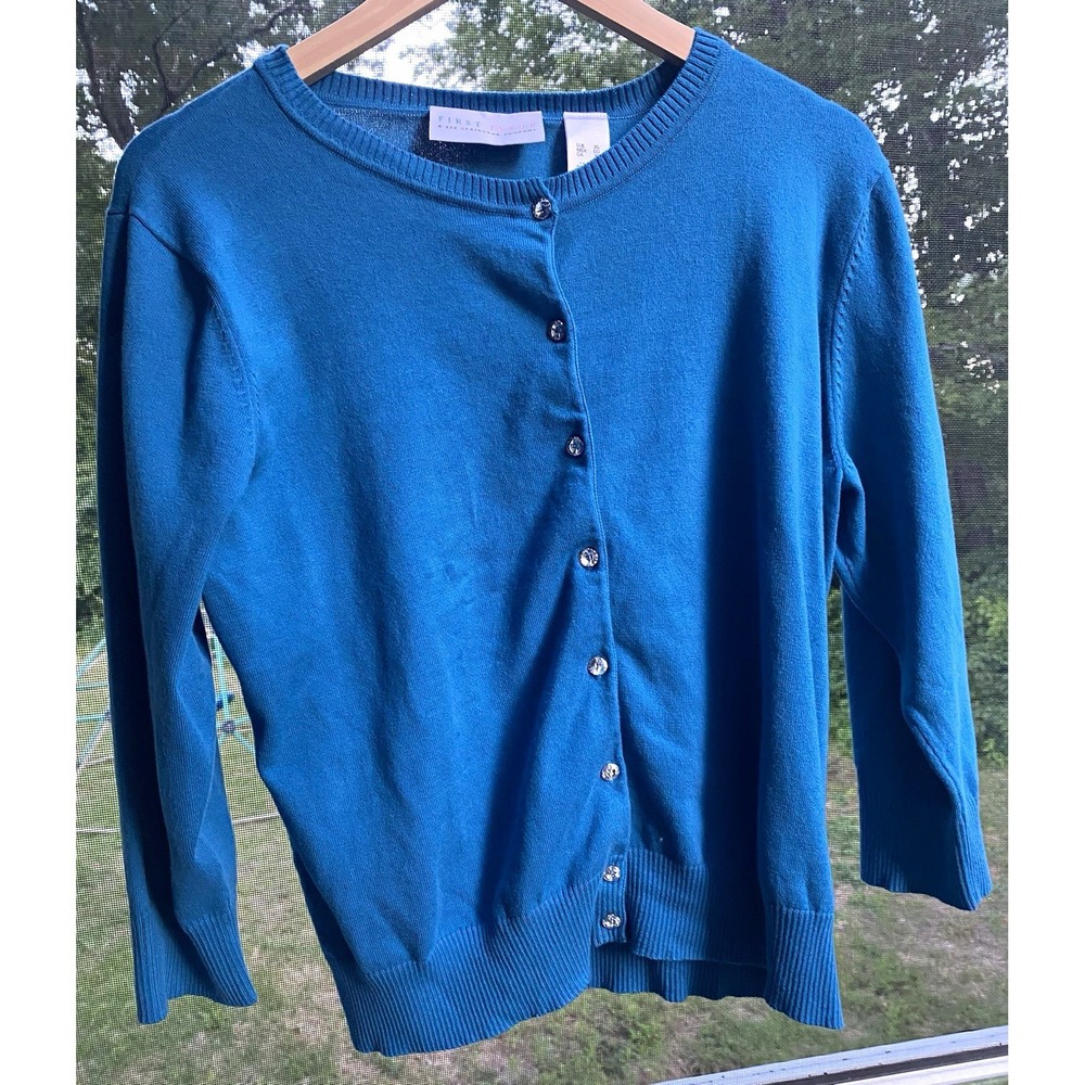First Issue Women's Blue Solid Button-Front Cardigan Sweater XL Cotton/Nylon